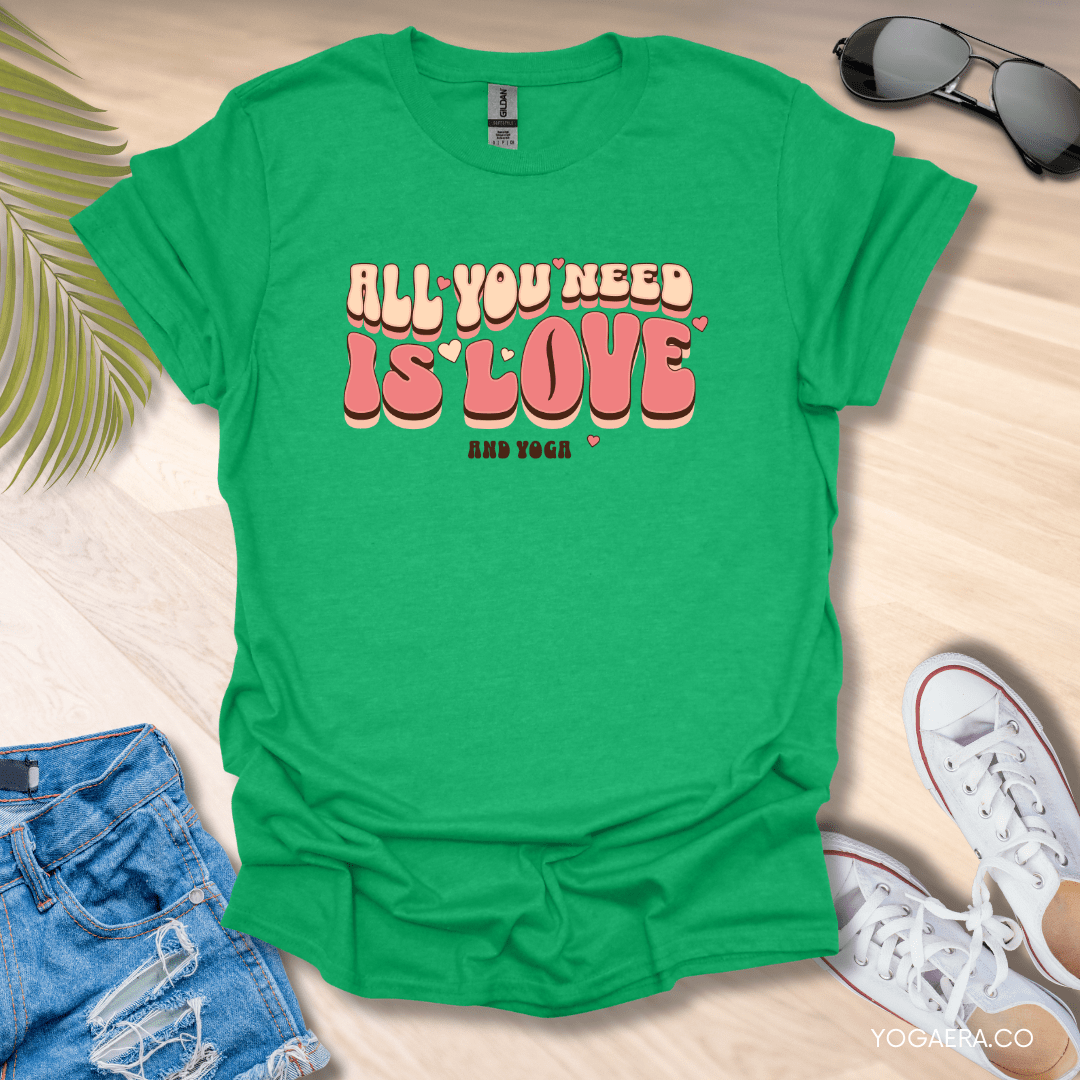 All You Need is Love and Yoga Tee Heather Irish Green / S T-Shirt Yoga Era