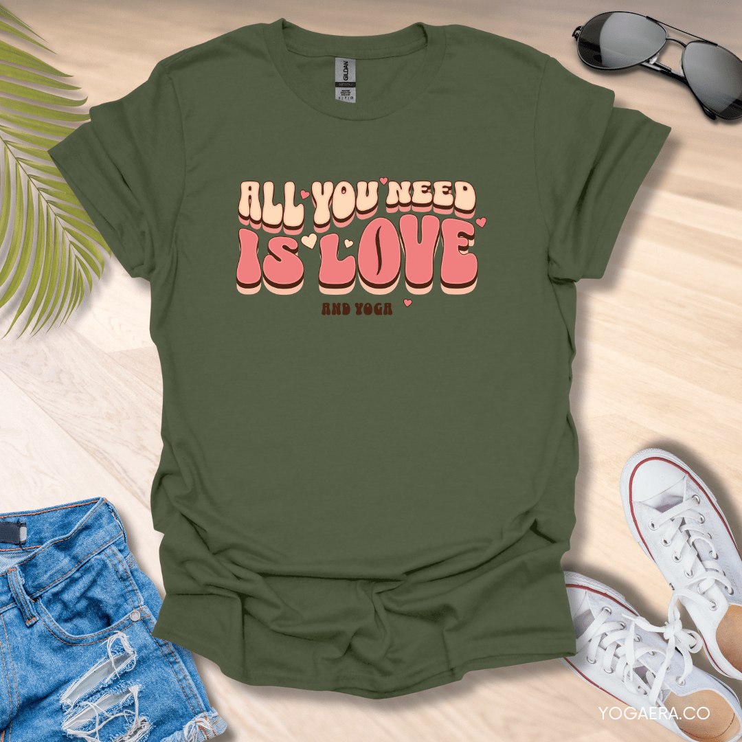 All You Need is Love and Yoga Tee Military Green / S T-Shirt Yoga Era