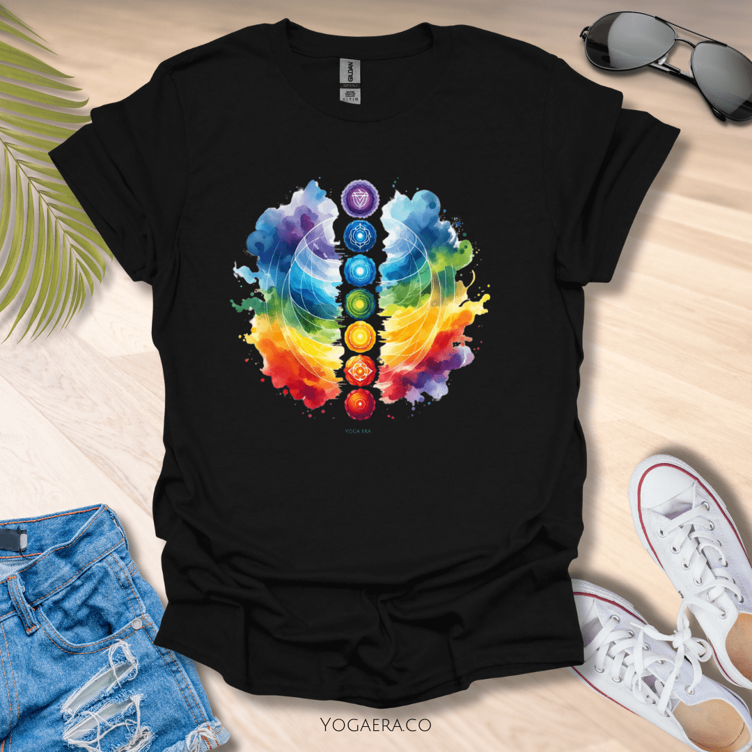 Artistic Watercolor Chakra Tee Black / S T-Shirt Yoga Era
