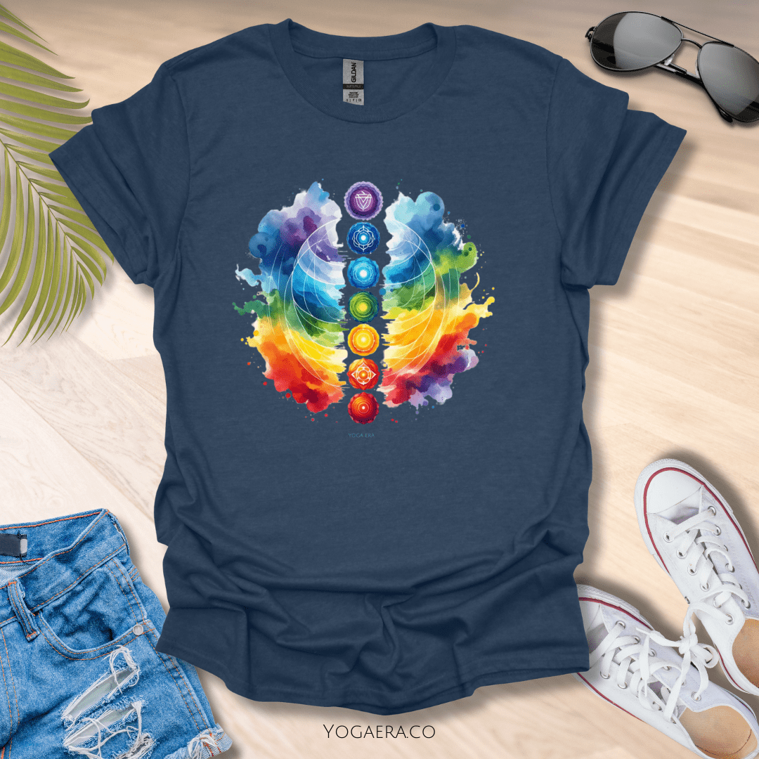 Artistic Watercolor Chakra Tee Heather Navy / S T-Shirt Yoga Era