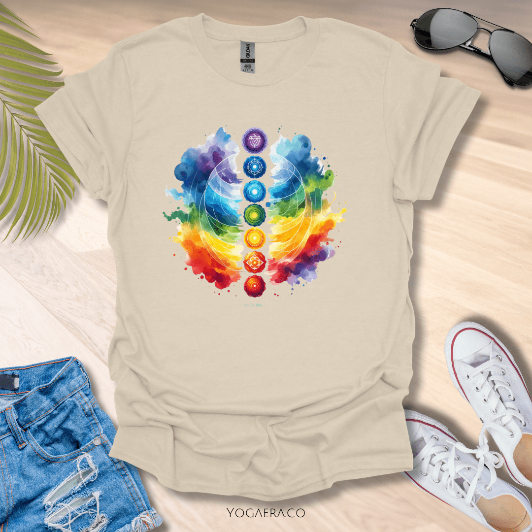Artistic Watercolor Chakra Tee Natural / S T-Shirt Yoga Era