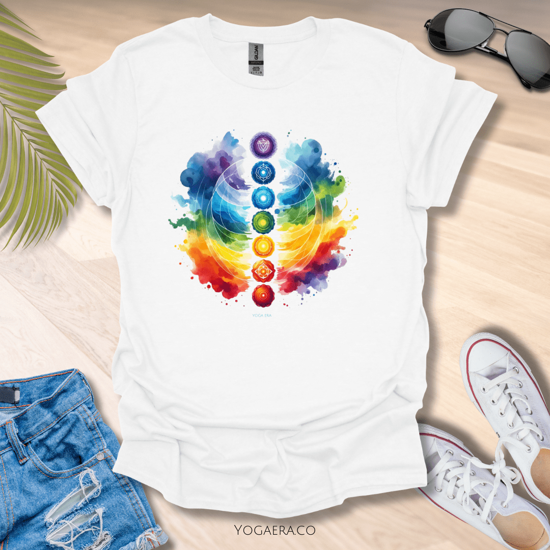 Artistic Watercolor Chakra Tee White / S T-Shirt Yoga Era