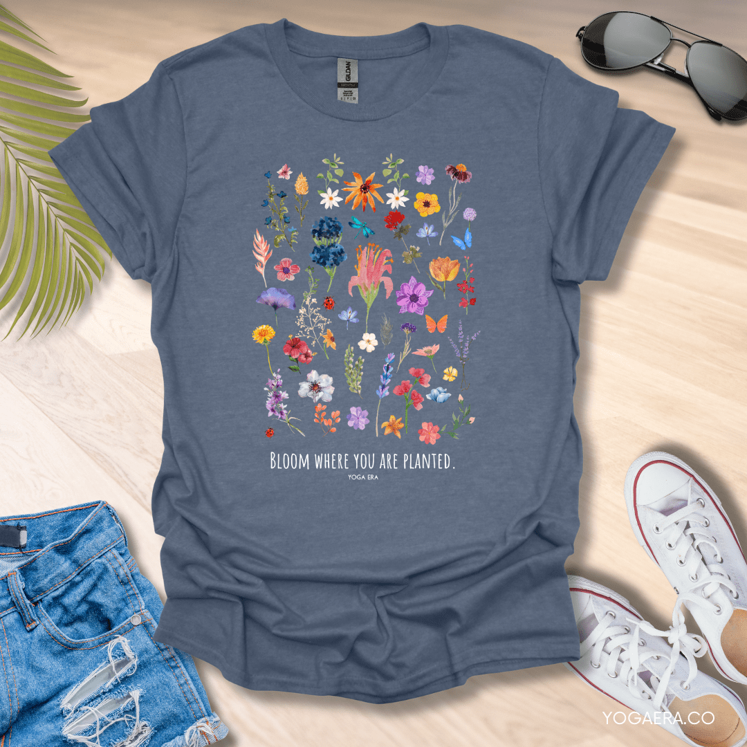 Bloom Where You Are Planted Tee Heather Indigo / S T-Shirt Yoga Era