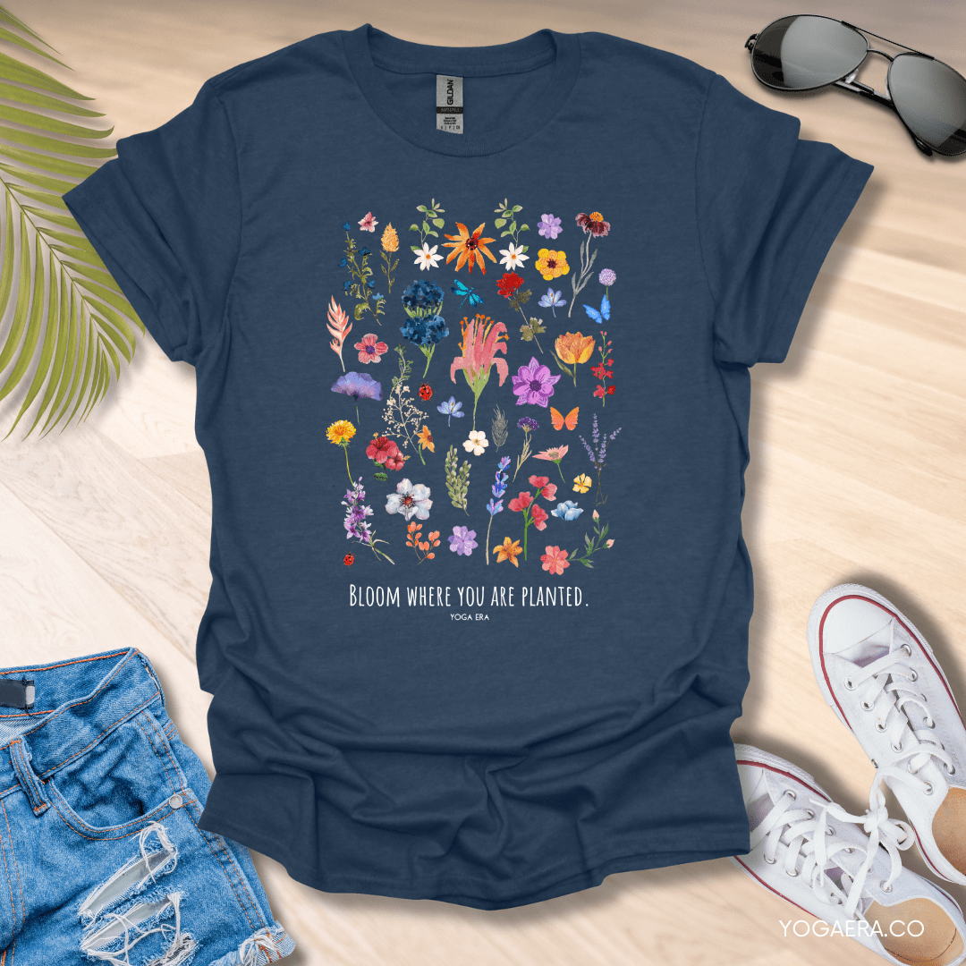 Bloom Where You Are Planted Tee Heather Navy / S T-Shirt Yoga Era
