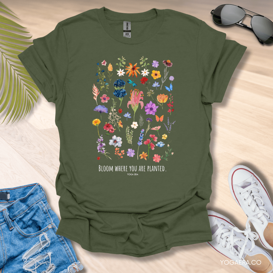 Bloom Where You Are Planted Tee Military Green / S T-Shirt Yoga Era