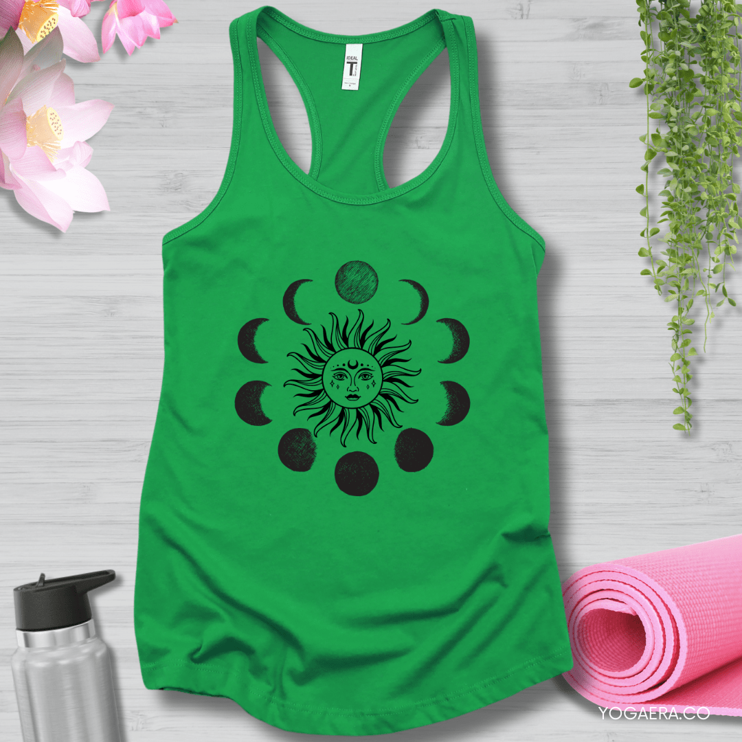 Celestial Moon Phases Sun Tank XS / Kelly Green Tank Top Yoga Era