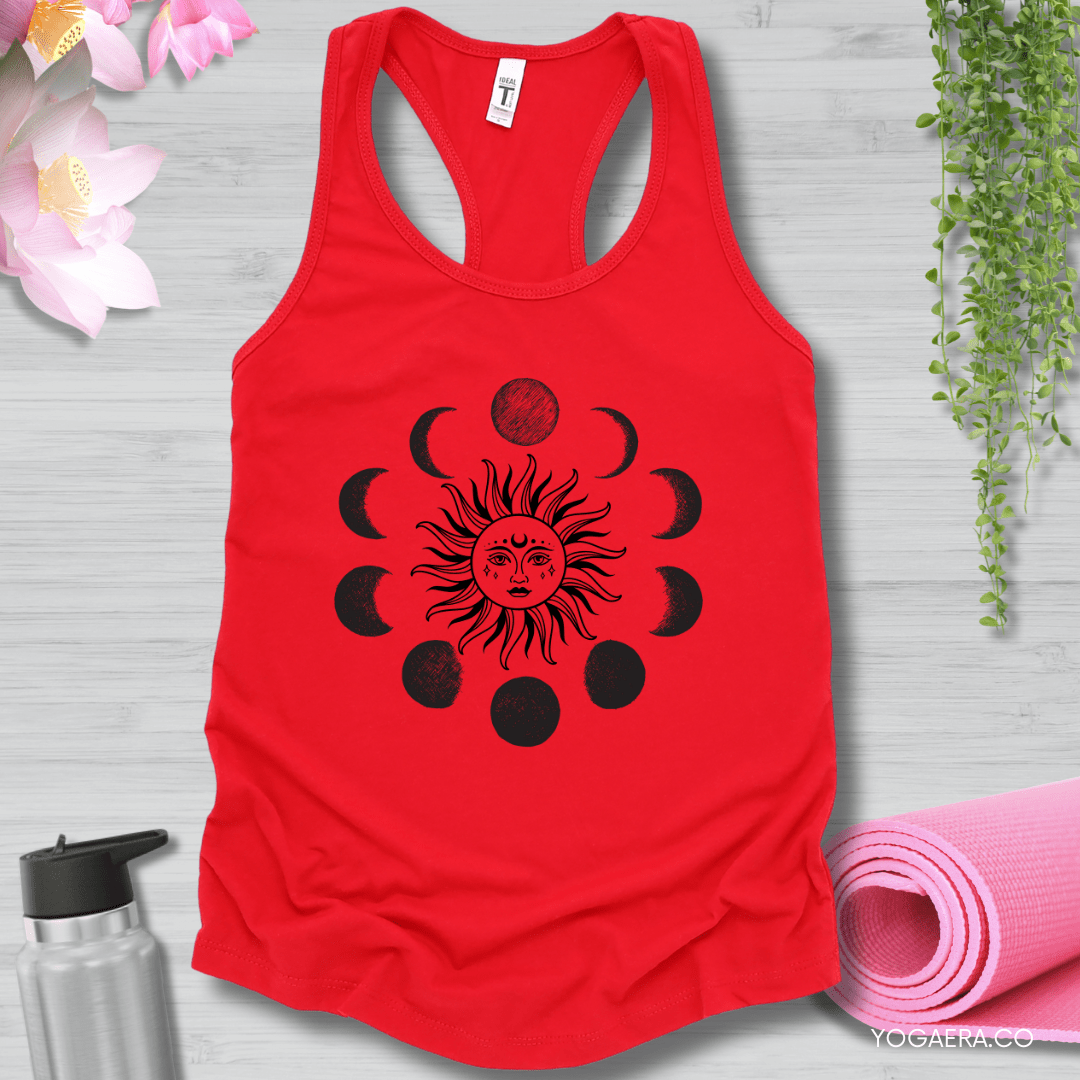 Celestial Moon Phases Sun Tank XS / Red Tank Top Yoga Era