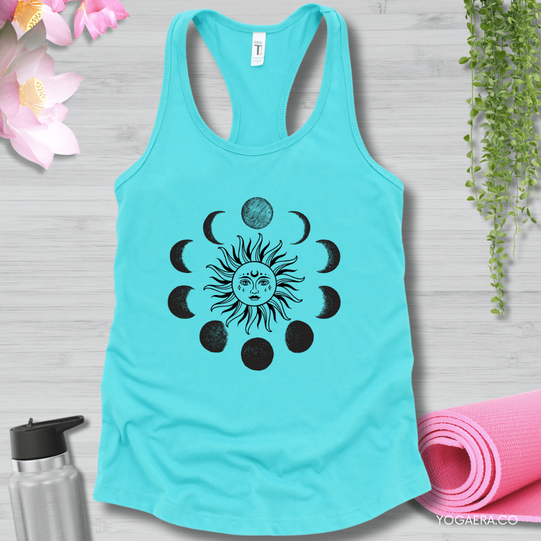 Celestial Moon Phases Sun Tank XS / Tahiti Blue Tank Top Yoga Era