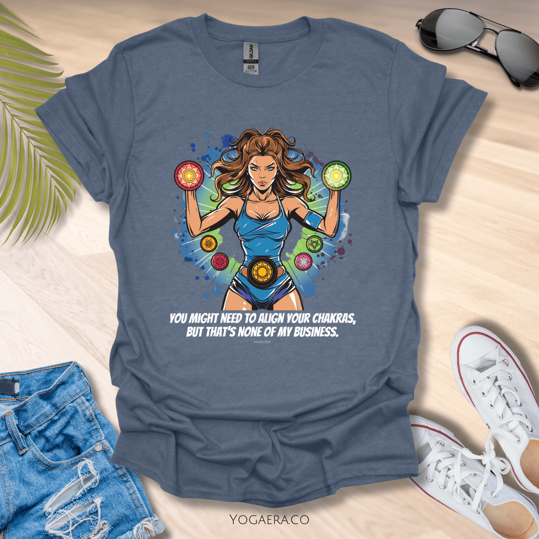 Chakra Superhero Yogi Tee • You Might Need to Align Your Chakras but That's None of My Business Heather Indigo / S T-Shirt Yoga Era