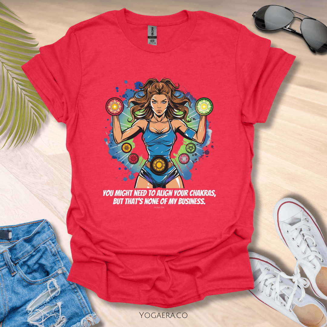 Chakra Superhero Yogi Tee • You Might Need to Align Your Chakras but That's None of My Business Heather Red / S T-Shirt Yoga Era