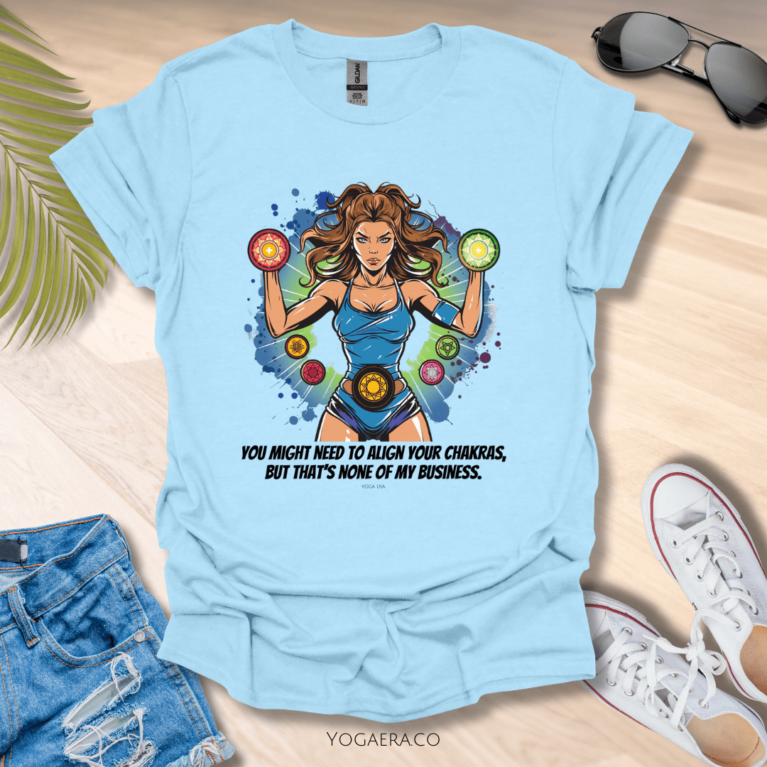 Chakra Superhero Yogi Tee • You Might Need to Align Your Chakras but That's None of My Business Light Blue / S T-Shirt Yoga Era
