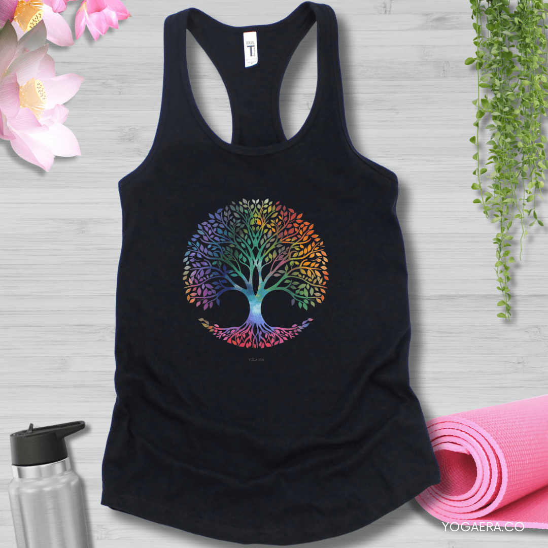 Colorful Gradient Tree of Life Tank XS / Black Tank Top Yoga Era