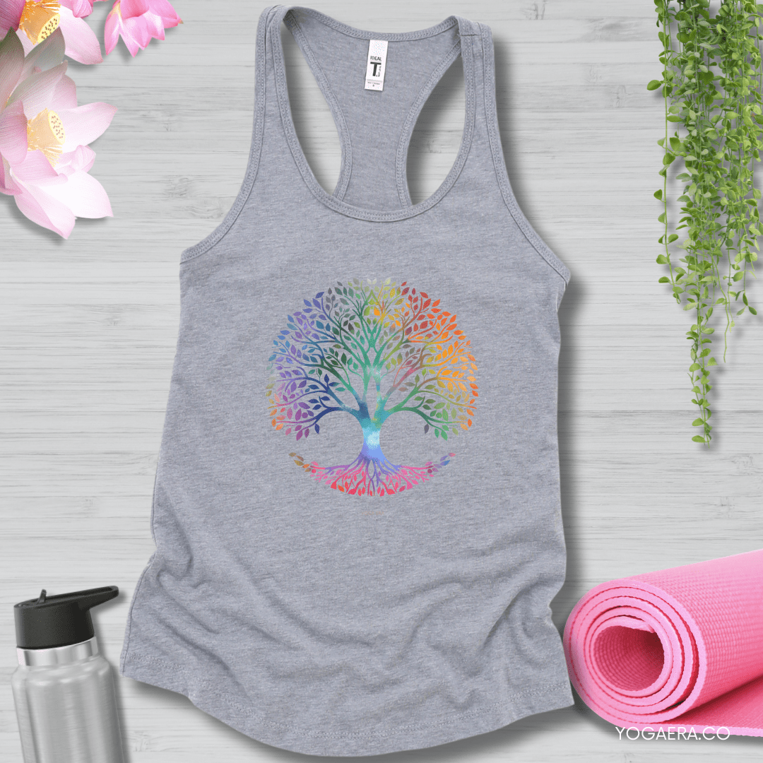 Colorful Gradient Tree of Life Tank XS / Heather Grey Tank Top Yoga Era