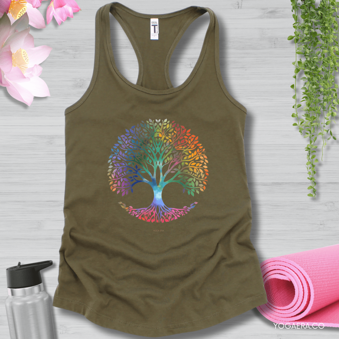 Colorful Gradient Tree of Life Tank XS / Military Green Tank Top Yoga Era
