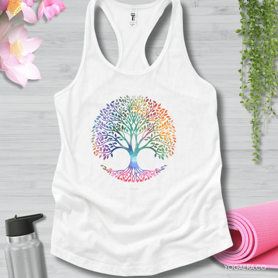 Colorful Gradient Tree of Life Tank XS / White Tank Top Yoga Era