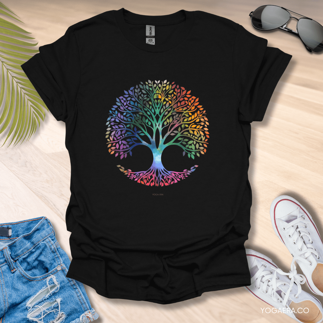 Colorful Gradient Tree of Life Tee Black / S T-Shirt Yoga Era