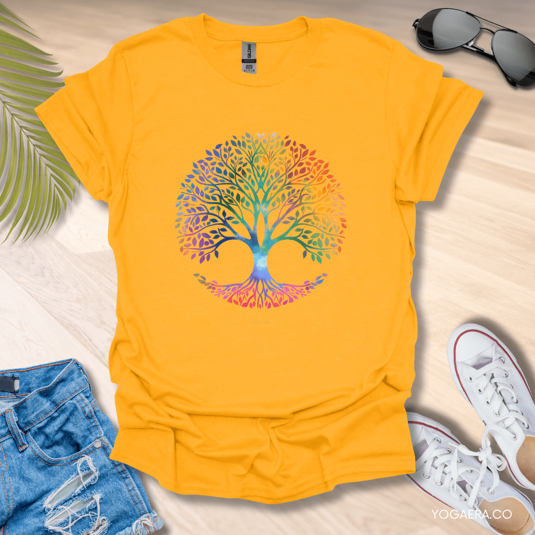 Colorful Gradient Tree of Life Tee Gold / S T-Shirt Yoga Era