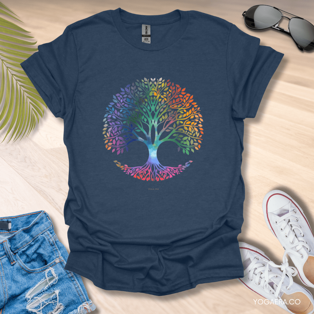 Colorful Gradient Tree of Life Tee Heather Navy / S T-Shirt Yoga Era