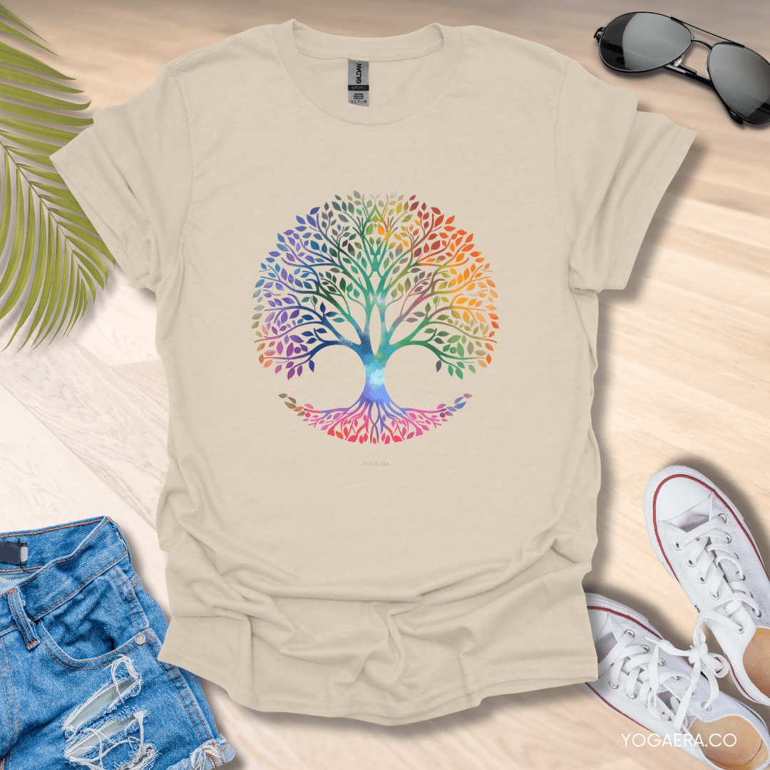 Colorful Gradient Tree of Life Tee Natural / S T-Shirt Yoga Era