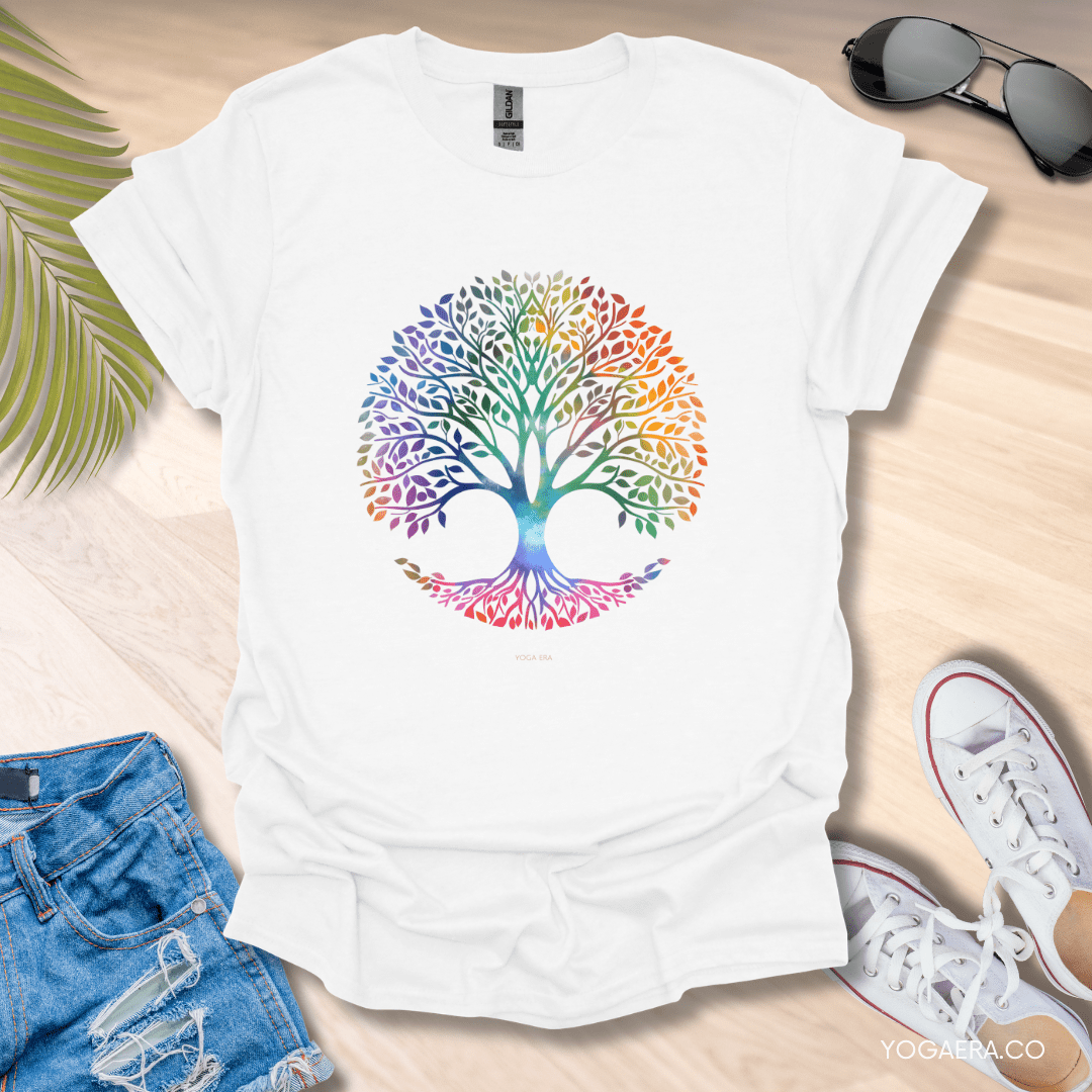 Colorful Gradient Tree of Life Tee White / S T-Shirt Yoga Era