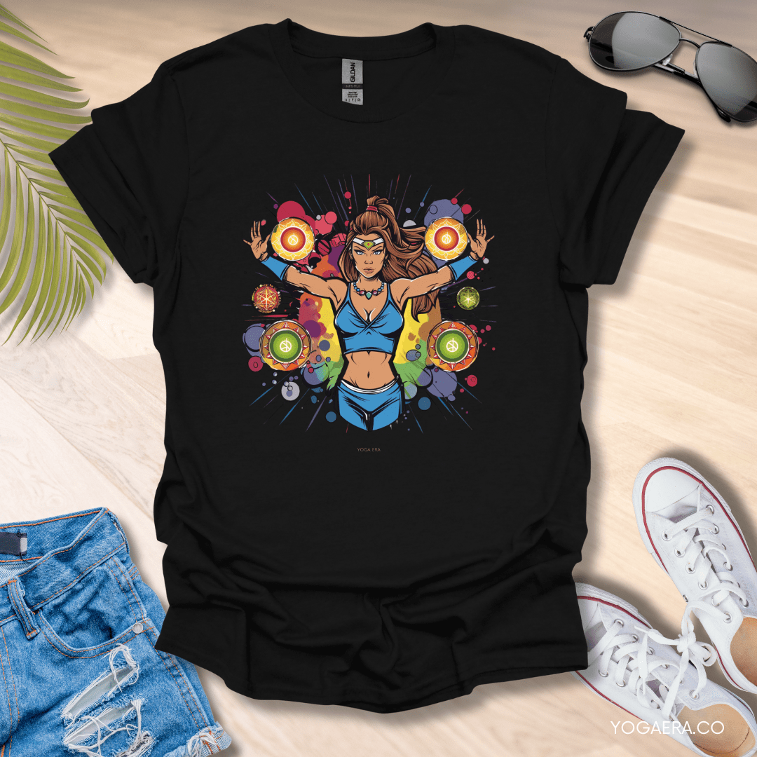 Comic Book Art Chakra Superpower Tee Black / S T-Shirt Yoga Era