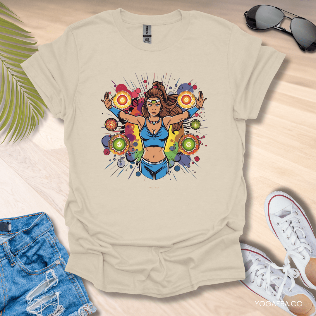 Comic Book Art Chakra Superpower Tee Natural / S T-Shirt Yoga Era