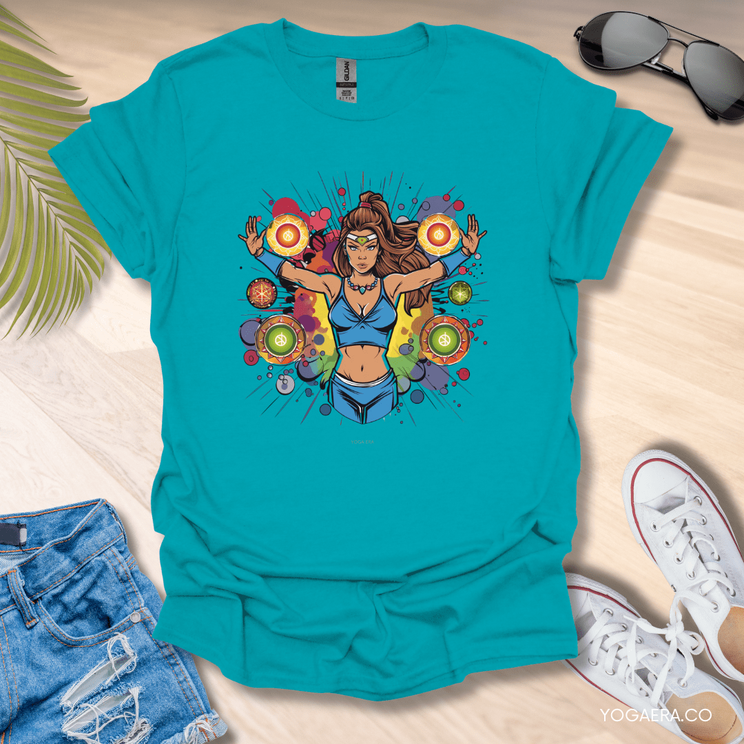 Comic Book Art Chakra Superpower Tee Tropical Blue / S T-Shirt Yoga Era