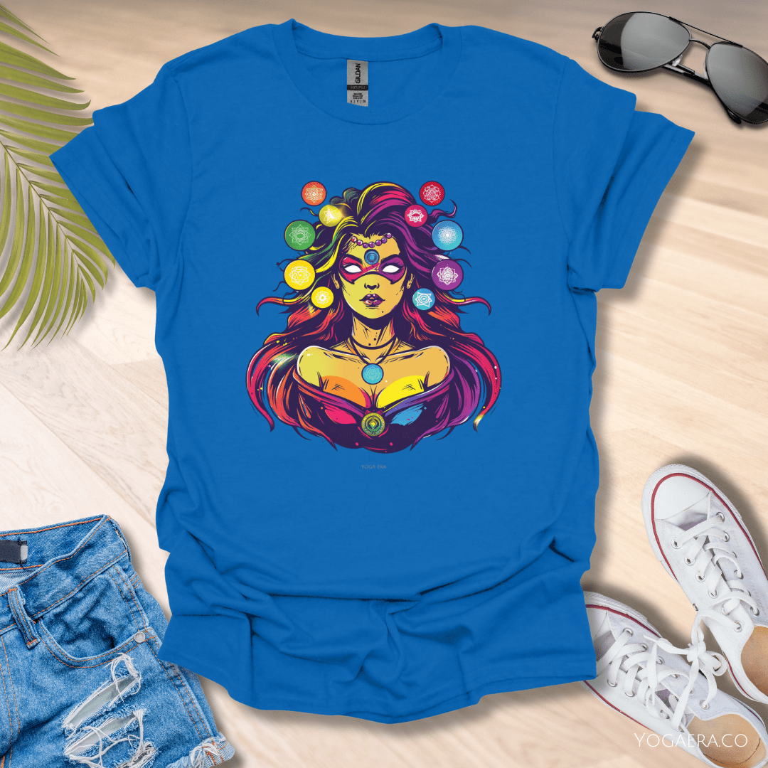 Comic Book Chakra Goddess Superhero Tee Royal / S T-Shirt Yoga Era
