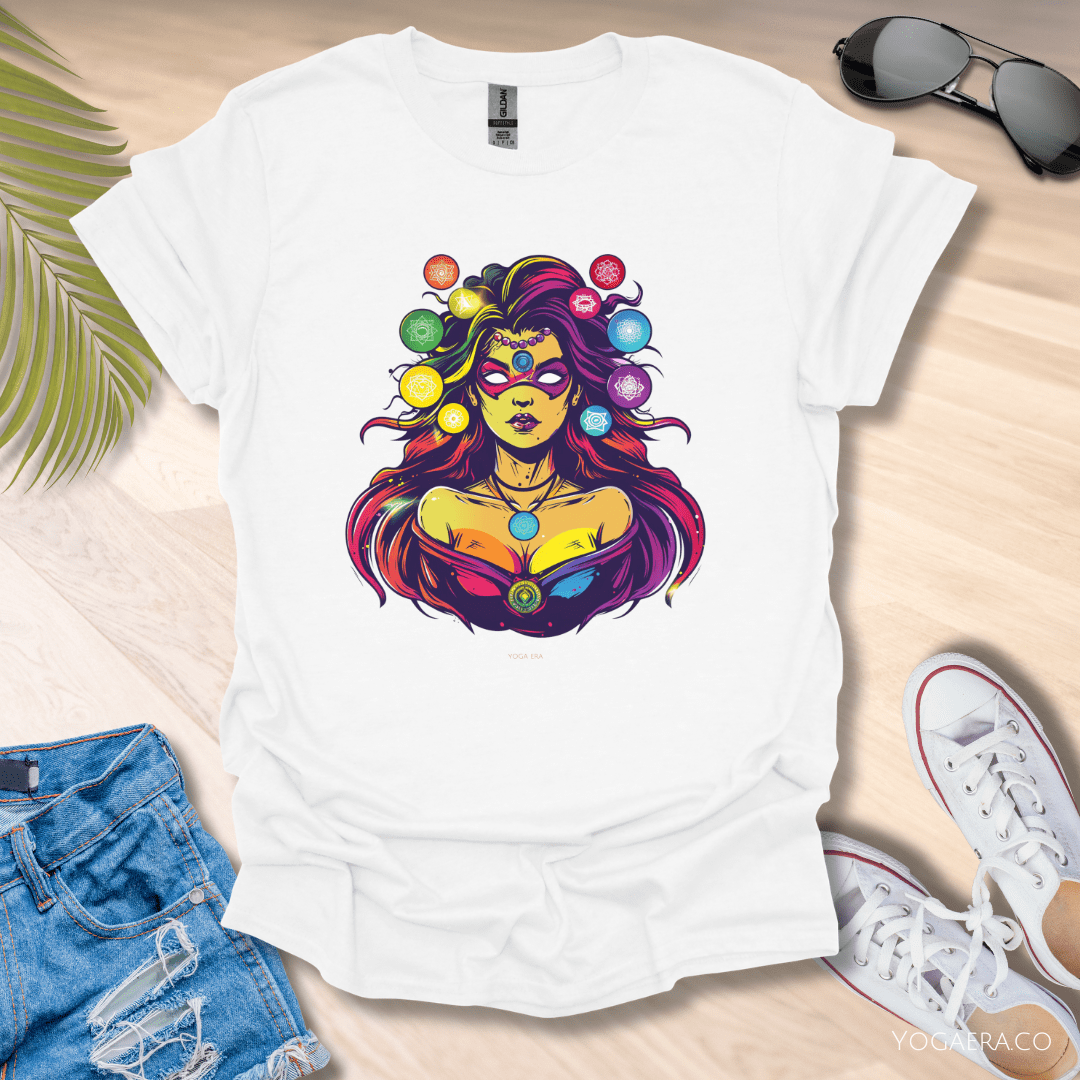 Comic Book Chakra Goddess Superhero Tee White / S T-Shirt Yoga Era