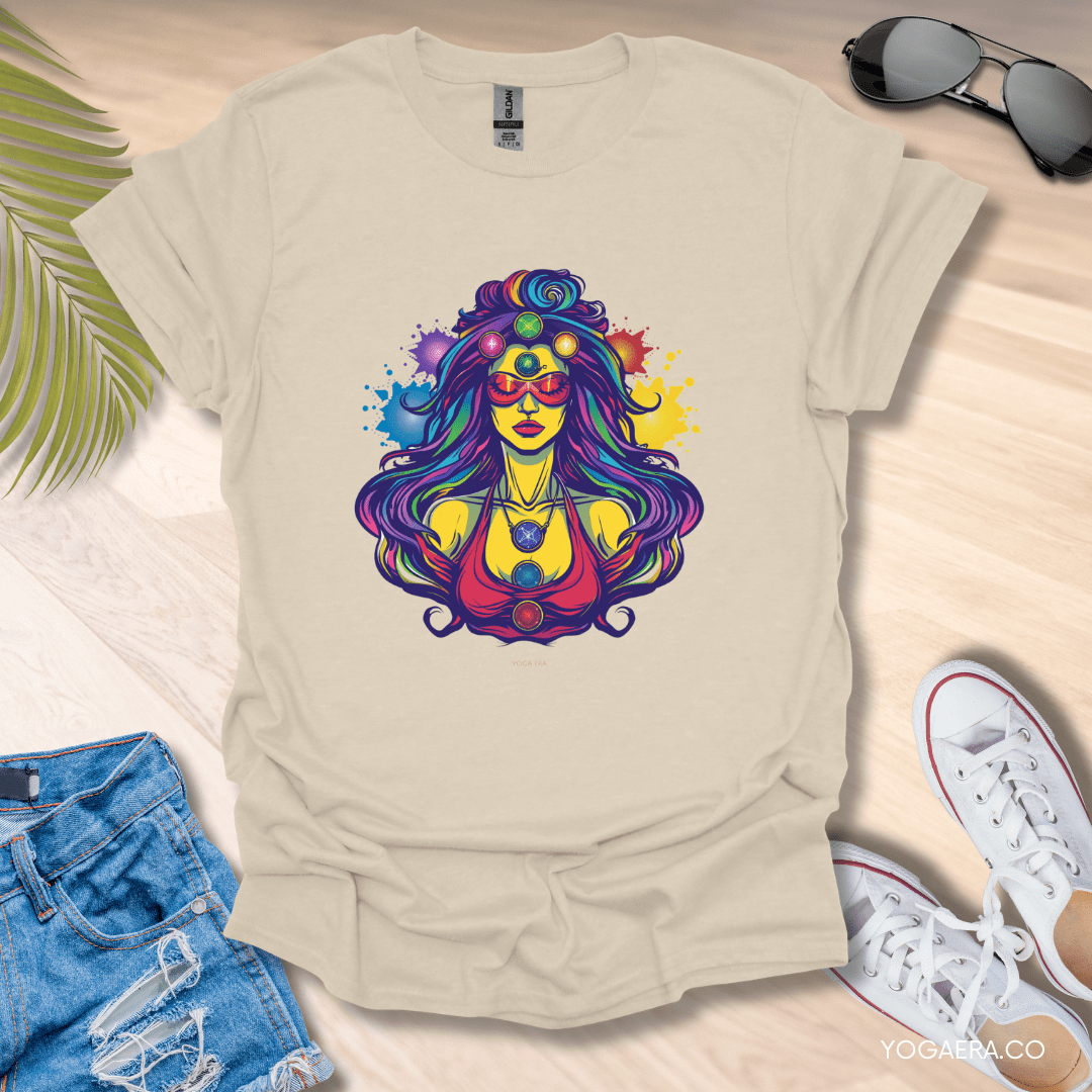 Comic Book Meditating Superhero Tee Natural / S T-Shirt Yoga Era