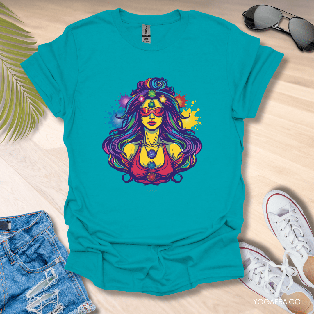Comic Book Meditating Superhero Tee Tropical Blue / S T-Shirt Yoga Era