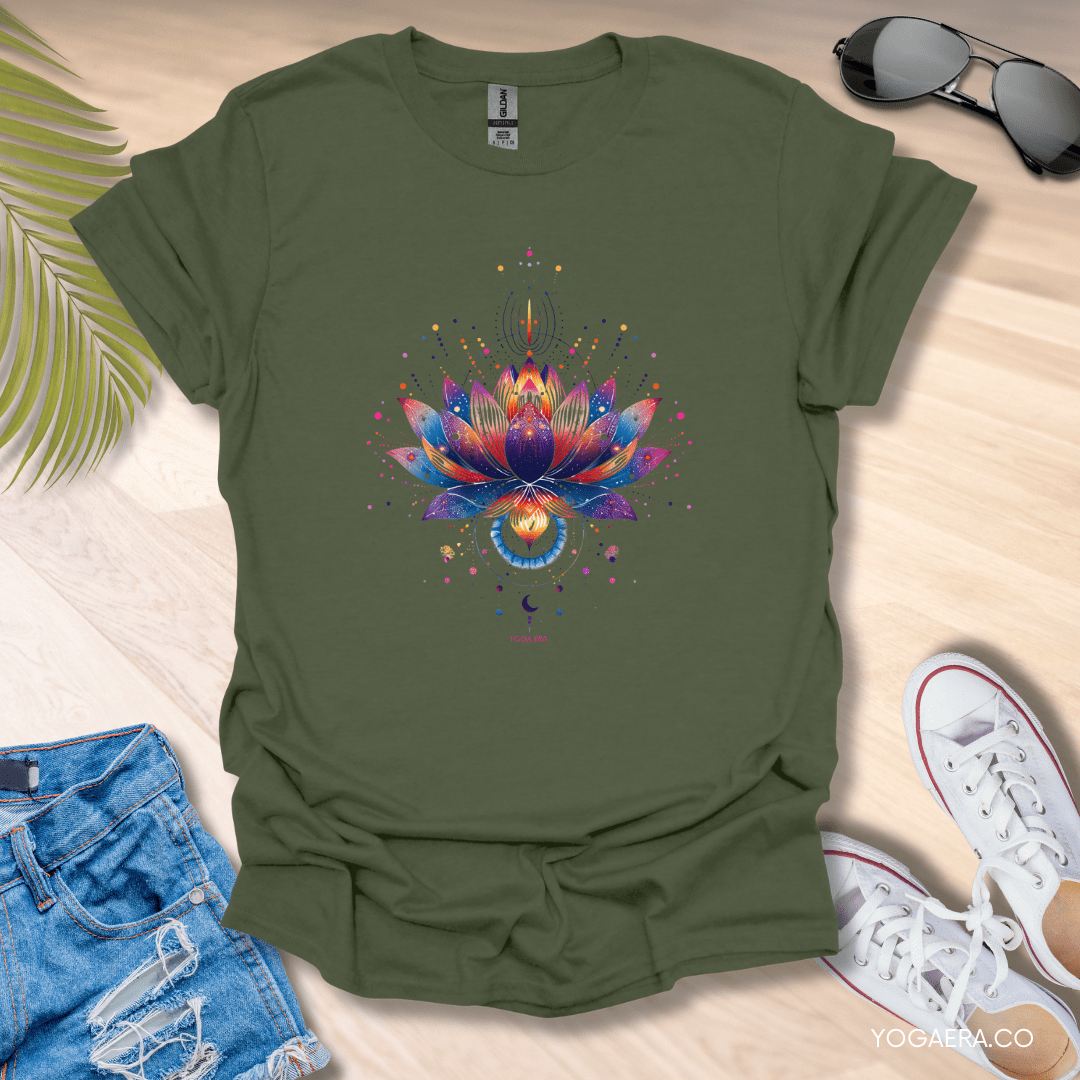 Cosmic Lotus Blossom Tee Military Green / S T-Shirt Yoga Era