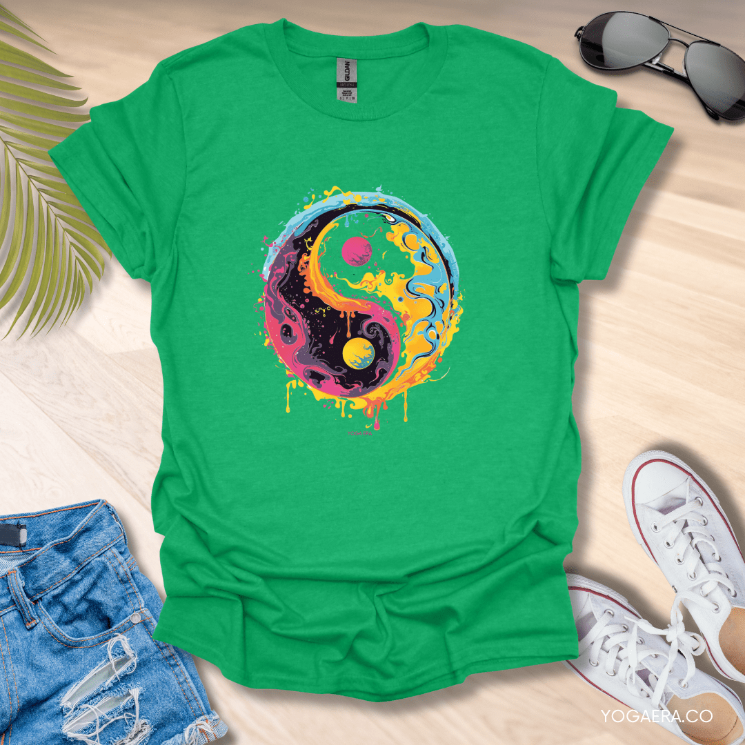 Cosmic Yin Yang Splash Tee Heather Irish Green / S T-Shirt Yoga Era
