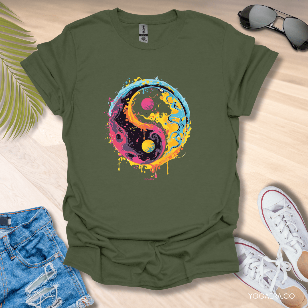 Cosmic Yin Yang Splash Tee Military Green / S T-Shirt Yoga Era