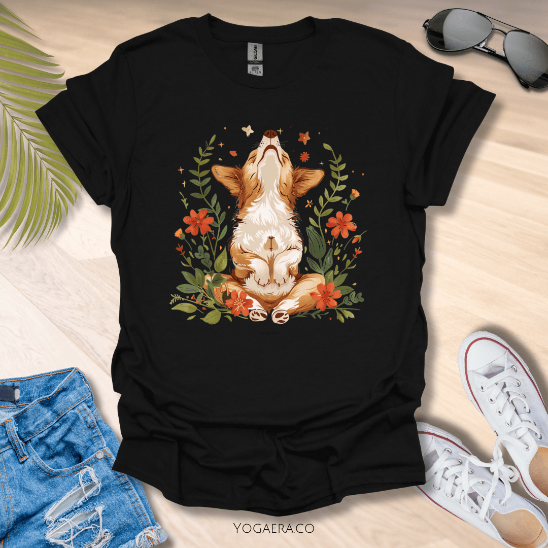 Cute Whimsical Meditating Dog Tee Black / S T-Shirt Yoga Era