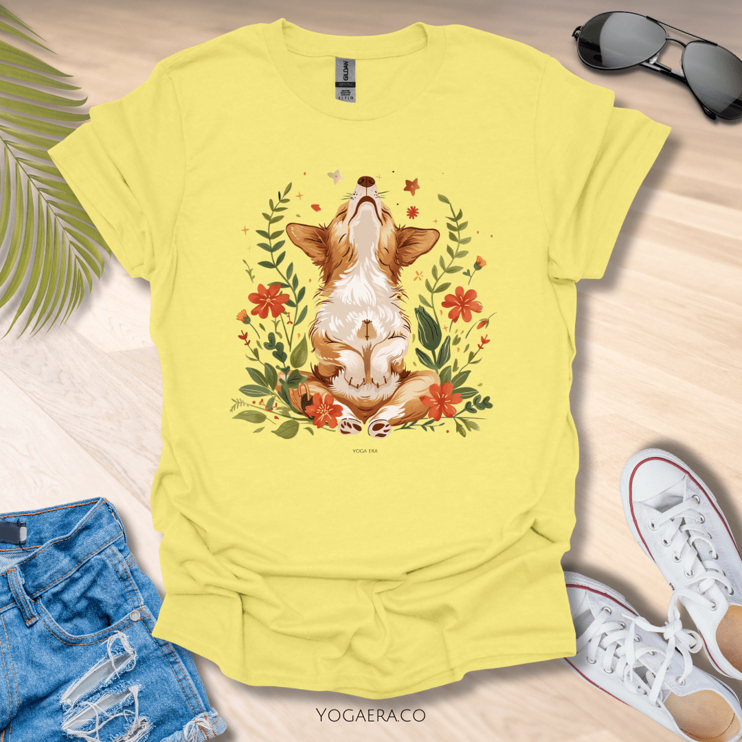 Cute Whimsical Meditating Dog Tee Cornsilk / S T-Shirt Yoga Era