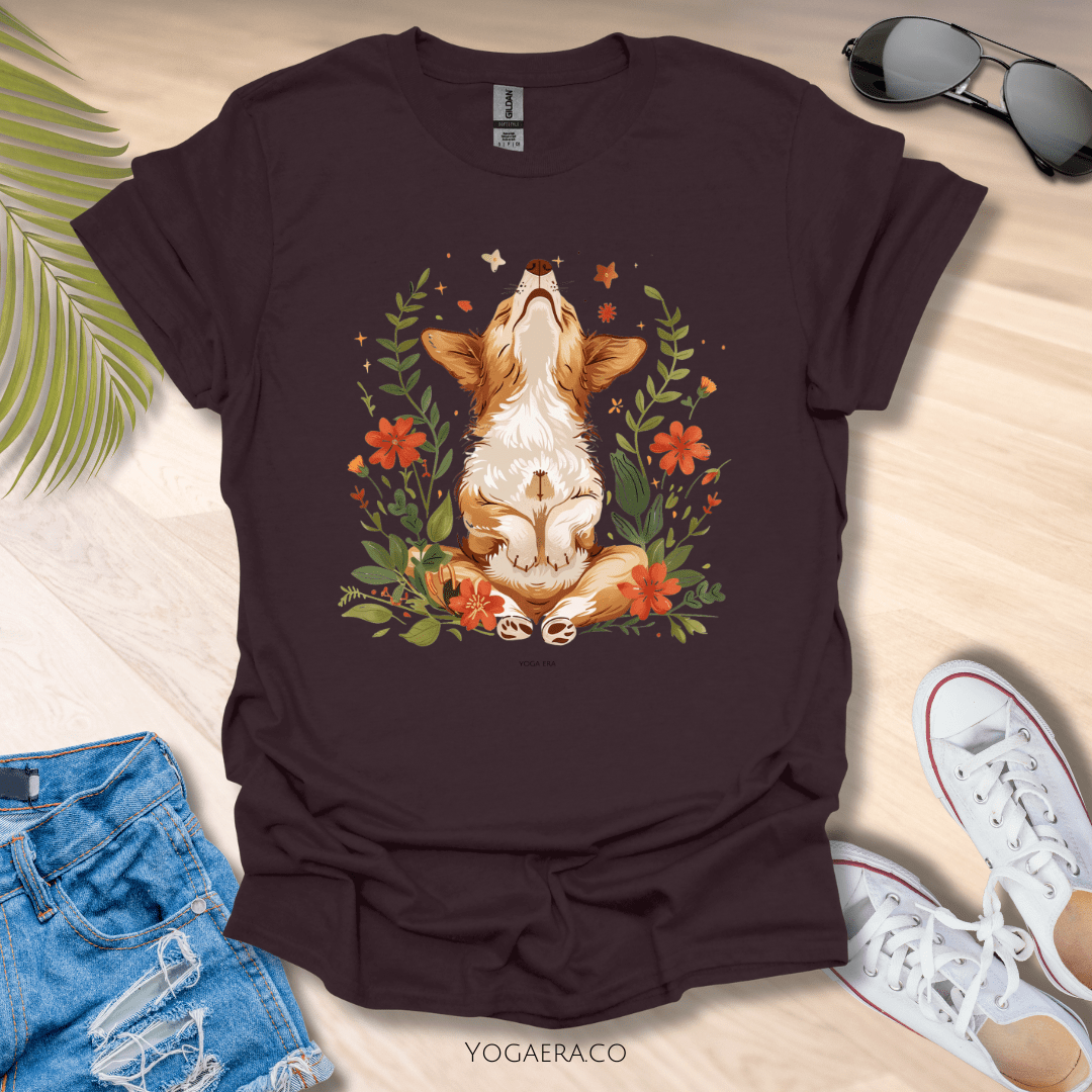 Cute Whimsical Meditating Dog Tee Dark Chocolate / S T-Shirt Yoga Era