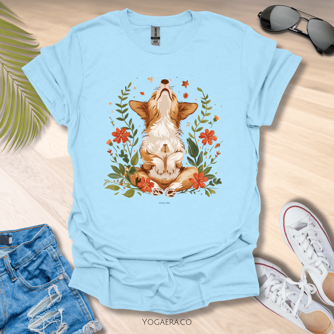 Cute Whimsical Meditating Dog Tee Light Blue / S T-Shirt Yoga Era