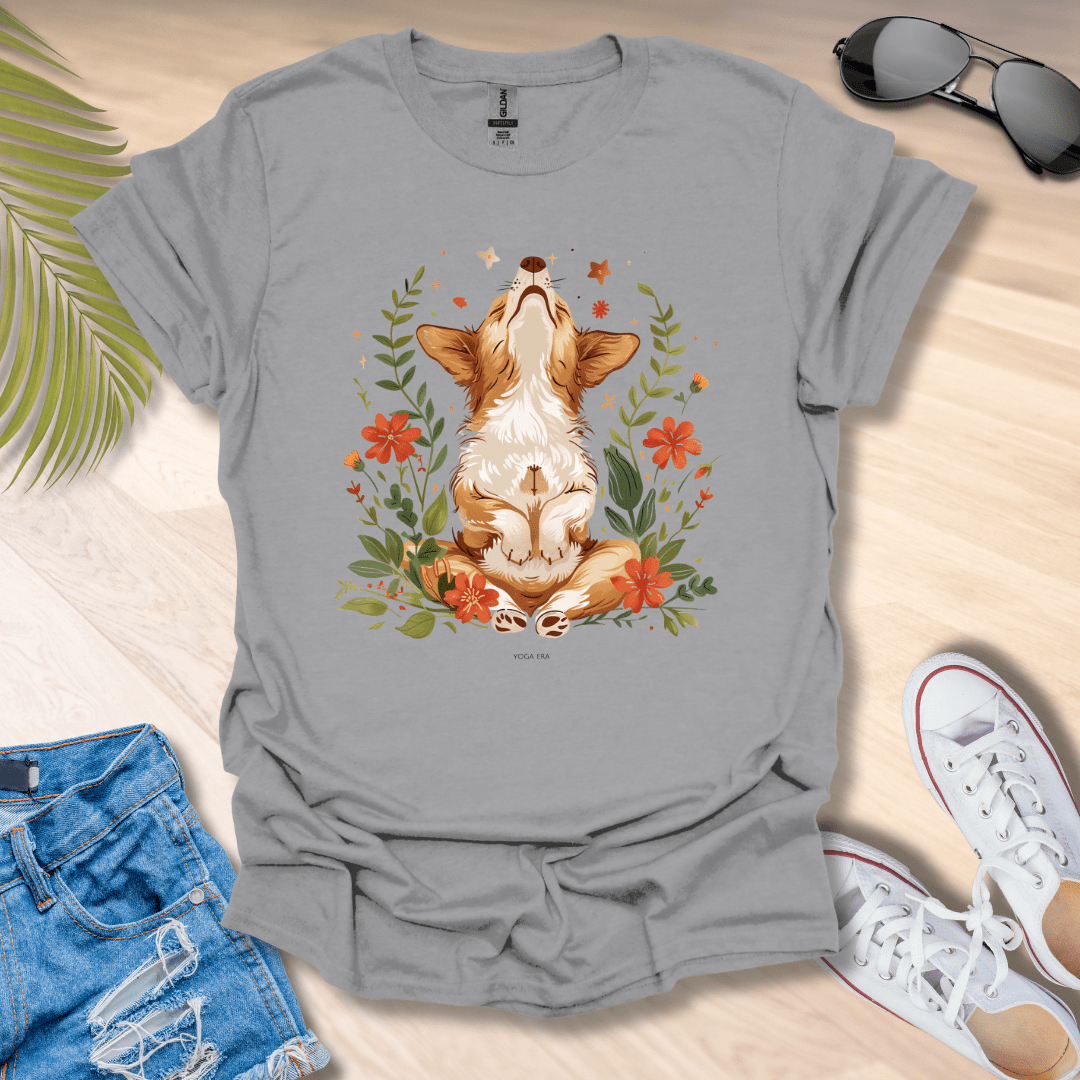 Cute Whimsical Meditating Dog Tee Sport Grey / S T-Shirt Yoga Era