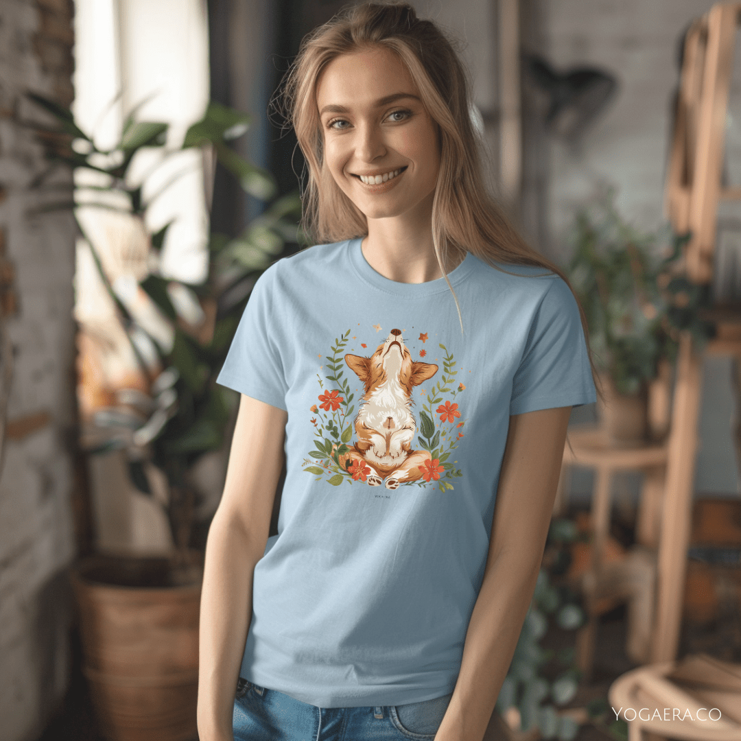 Cute Whimsical Meditating Dog Tee T-Shirt Yoga Era
