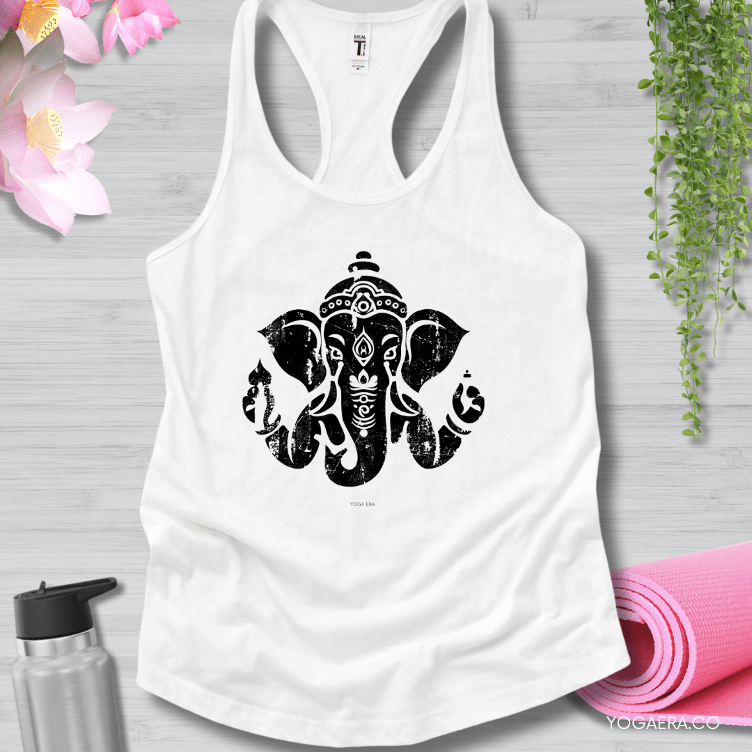 Distressed Ganesha Tank XS / White Tank Top Yoga Era