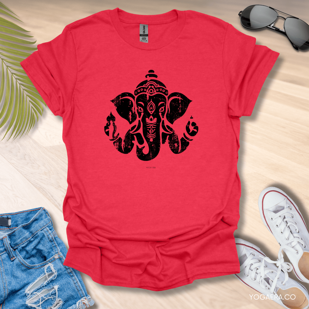 Distressed Ganesha Tee Heather Red / S T-Shirt Yoga Era