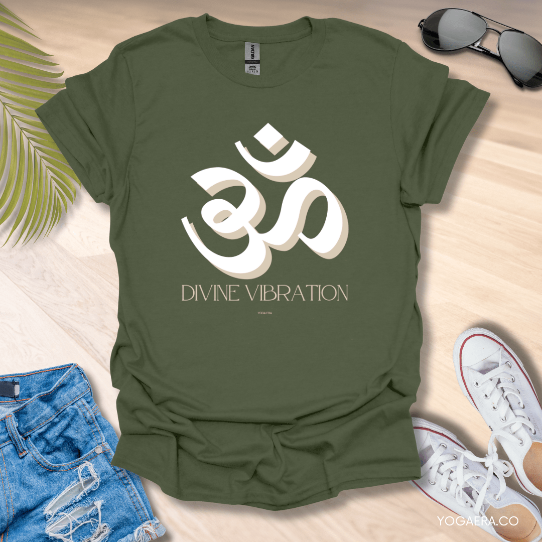 Divine Vibration Om Symbol Tee Military Green / S T-Shirt Yoga Era