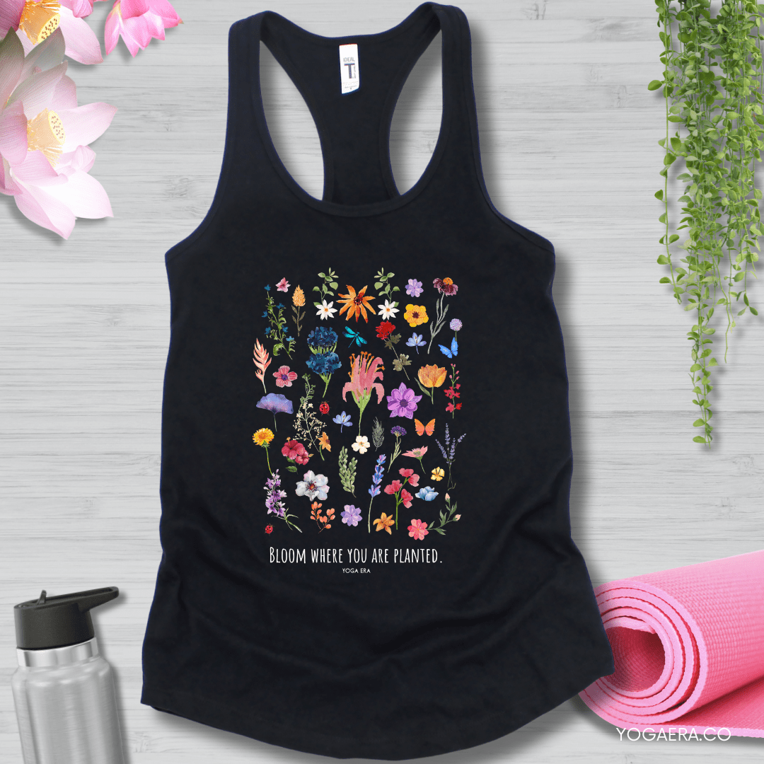 Floral Bloom Where You Are Planted Tank XS / Black Tank Top Yoga Era