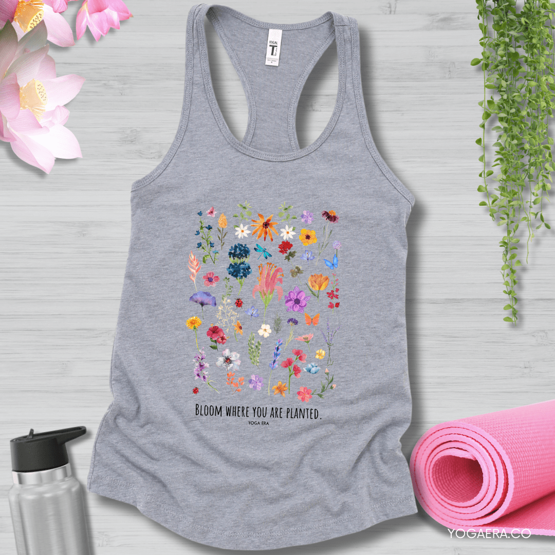 Floral Bloom Where You Are Planted Tank XS / Heather Grey Tank Top Yoga Era