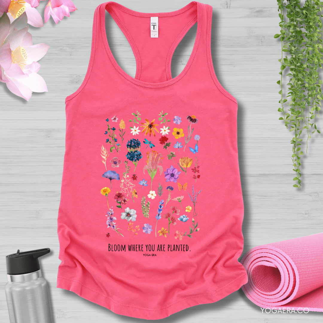 Floral Bloom Where You Are Planted Tank XS / Hot Pink Tank Top Yoga Era