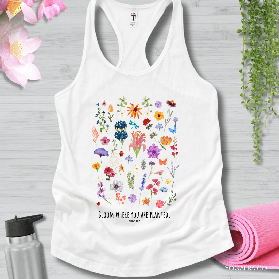 Floral Bloom Where You Are Planted Tank XS / White Tank Top Yoga Era