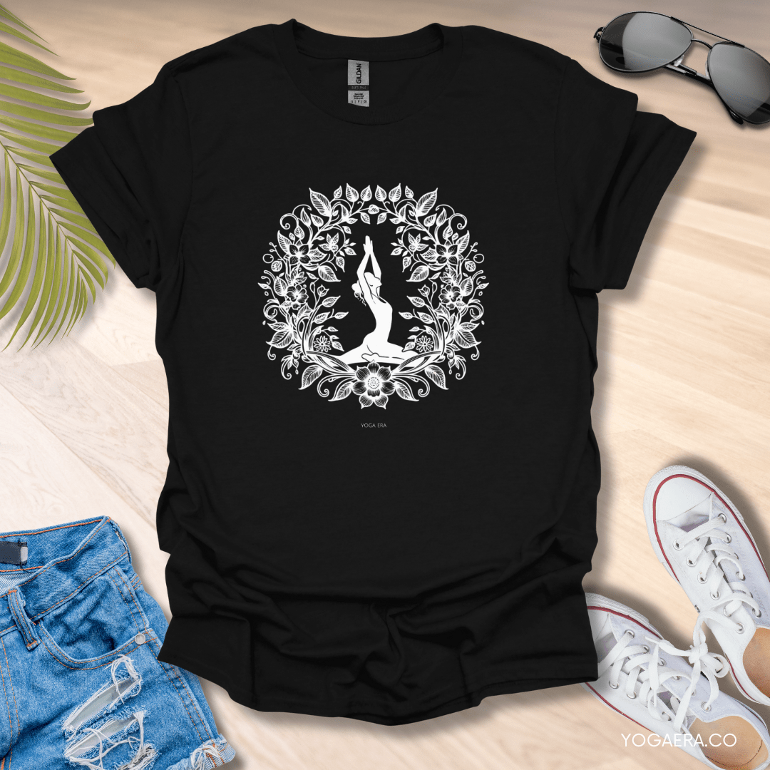 Floral Botanical Ink Art Tee Black / S T-Shirt Yoga Era