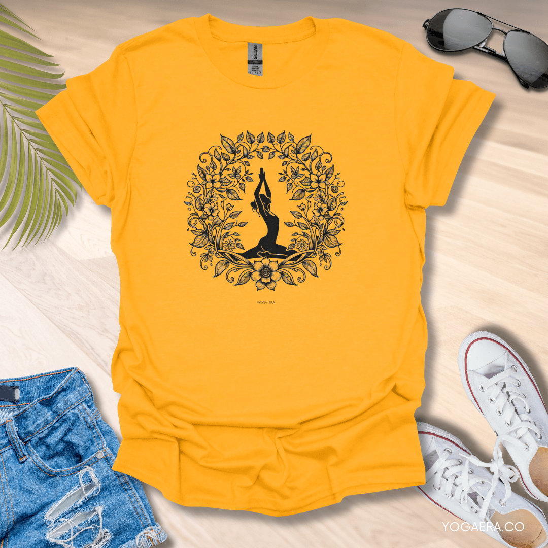 Floral Botanical Ink Art Tee Gold / S T-Shirt Yoga Era