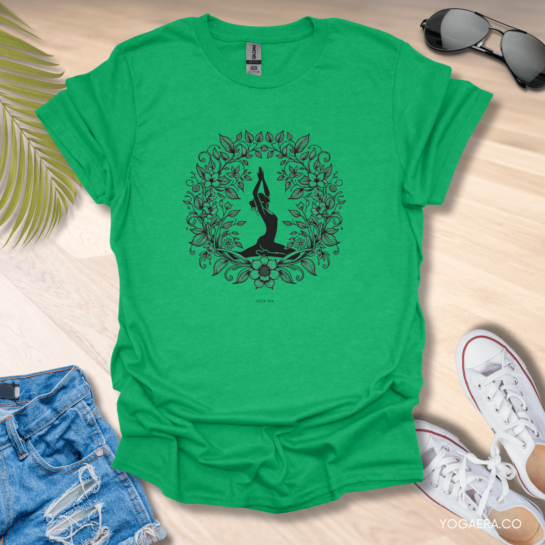Floral Botanical Ink Art Tee Heather Irish Green / S T-Shirt Yoga Era